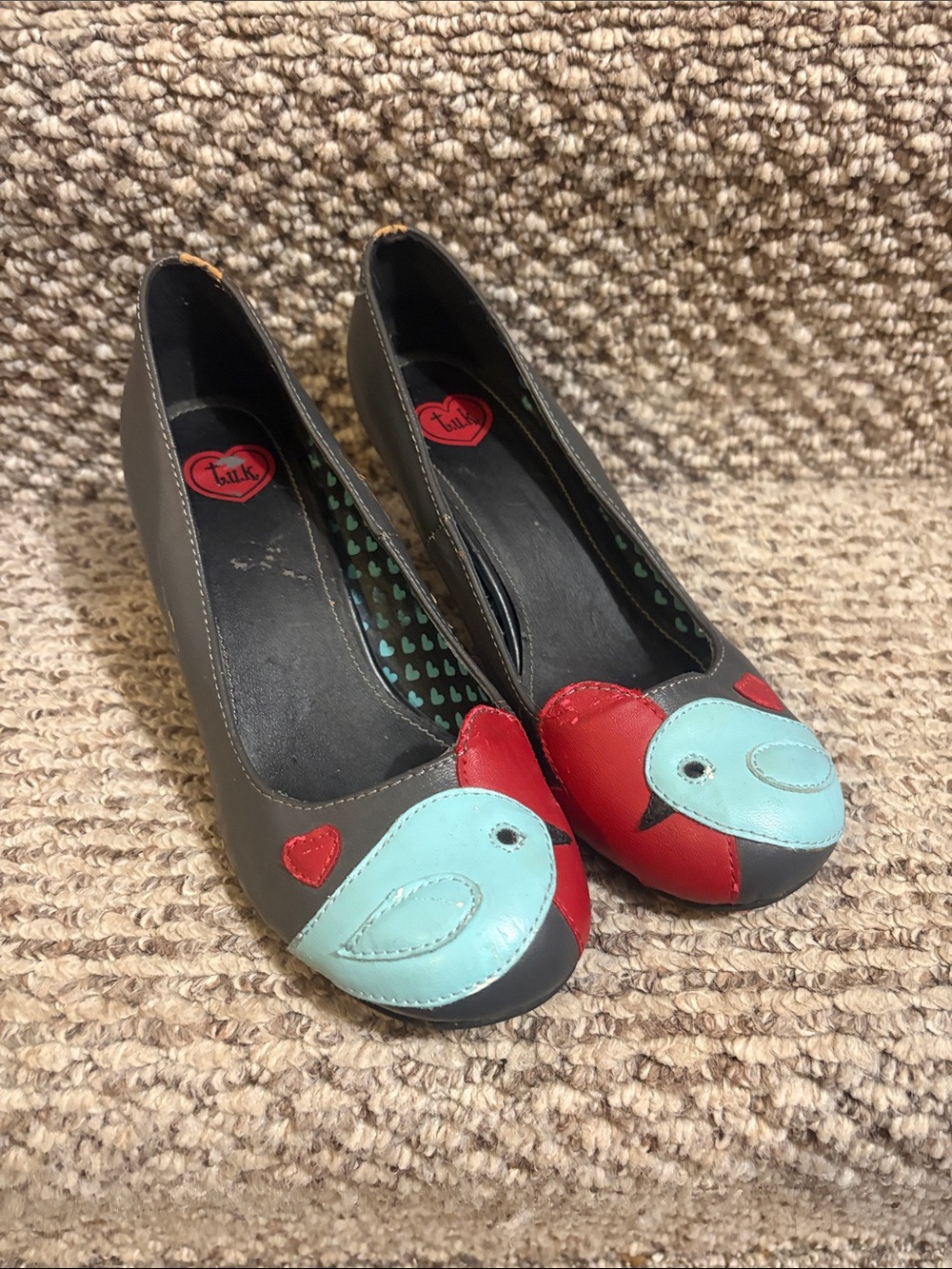 TUK Love Bird Heels- Gray, Red, Light Blue